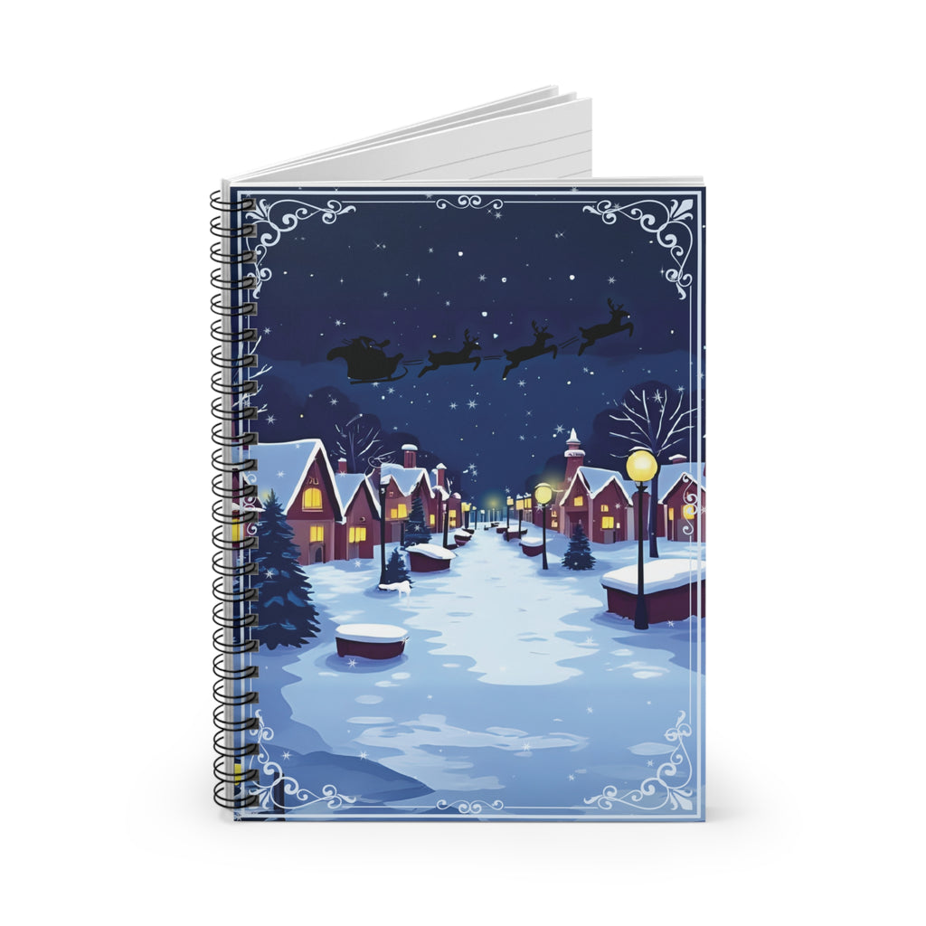 Spiral Notebook - Christmas Village Night Santa Sleigh Holiday Cover