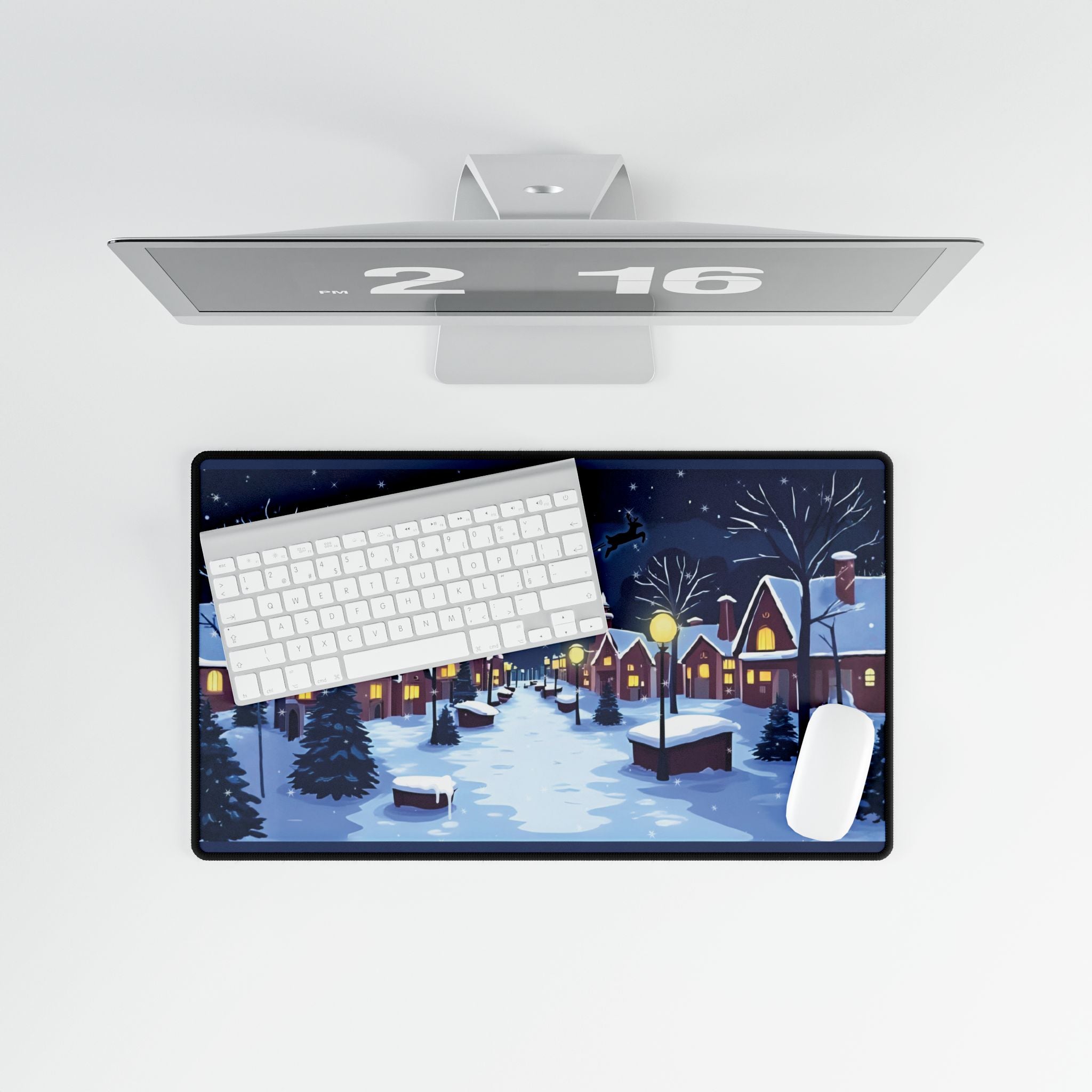 Desk Mat - Magical Christmas Village Santa Sleigh Design