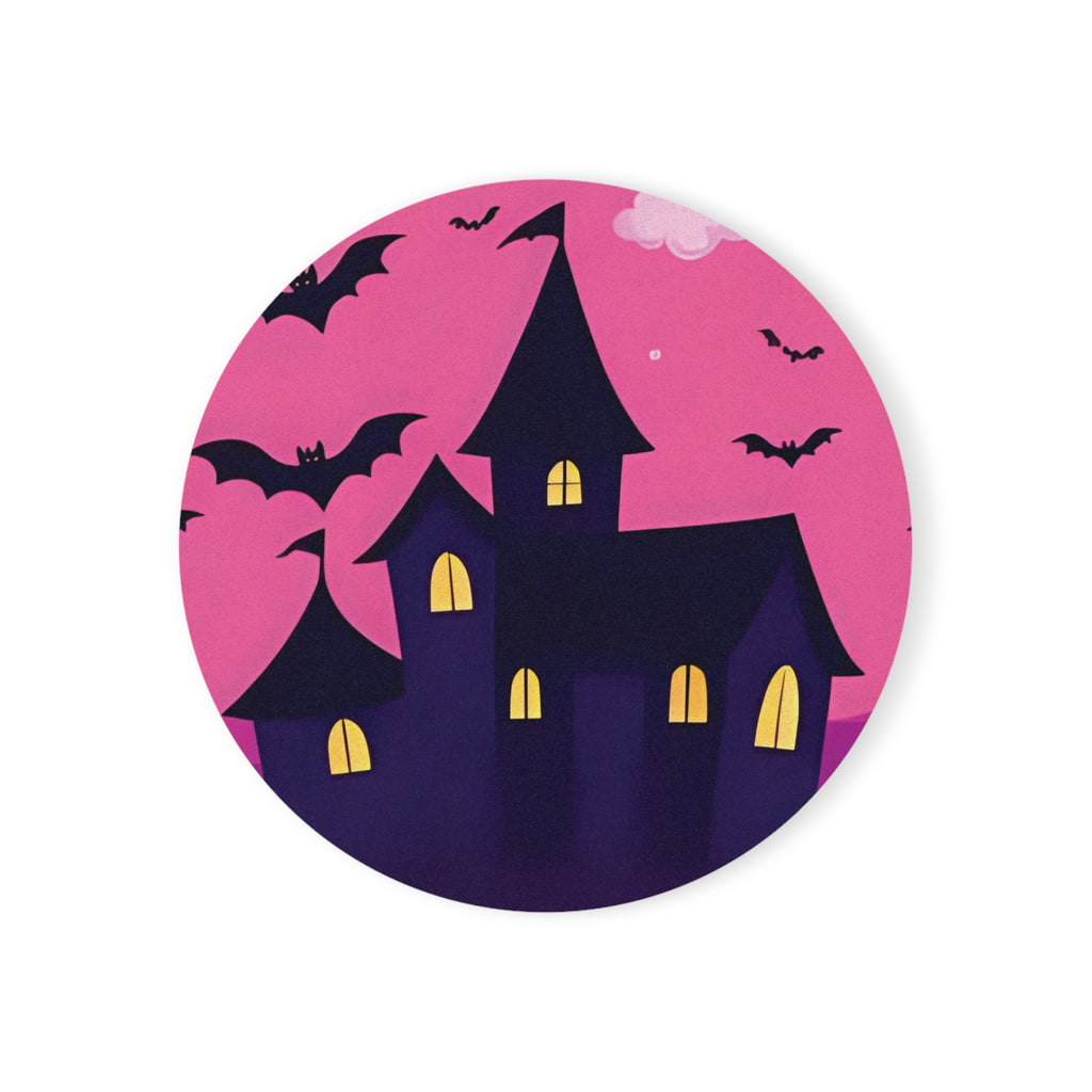 Pink Haunted House Design Cork Back Coaster
