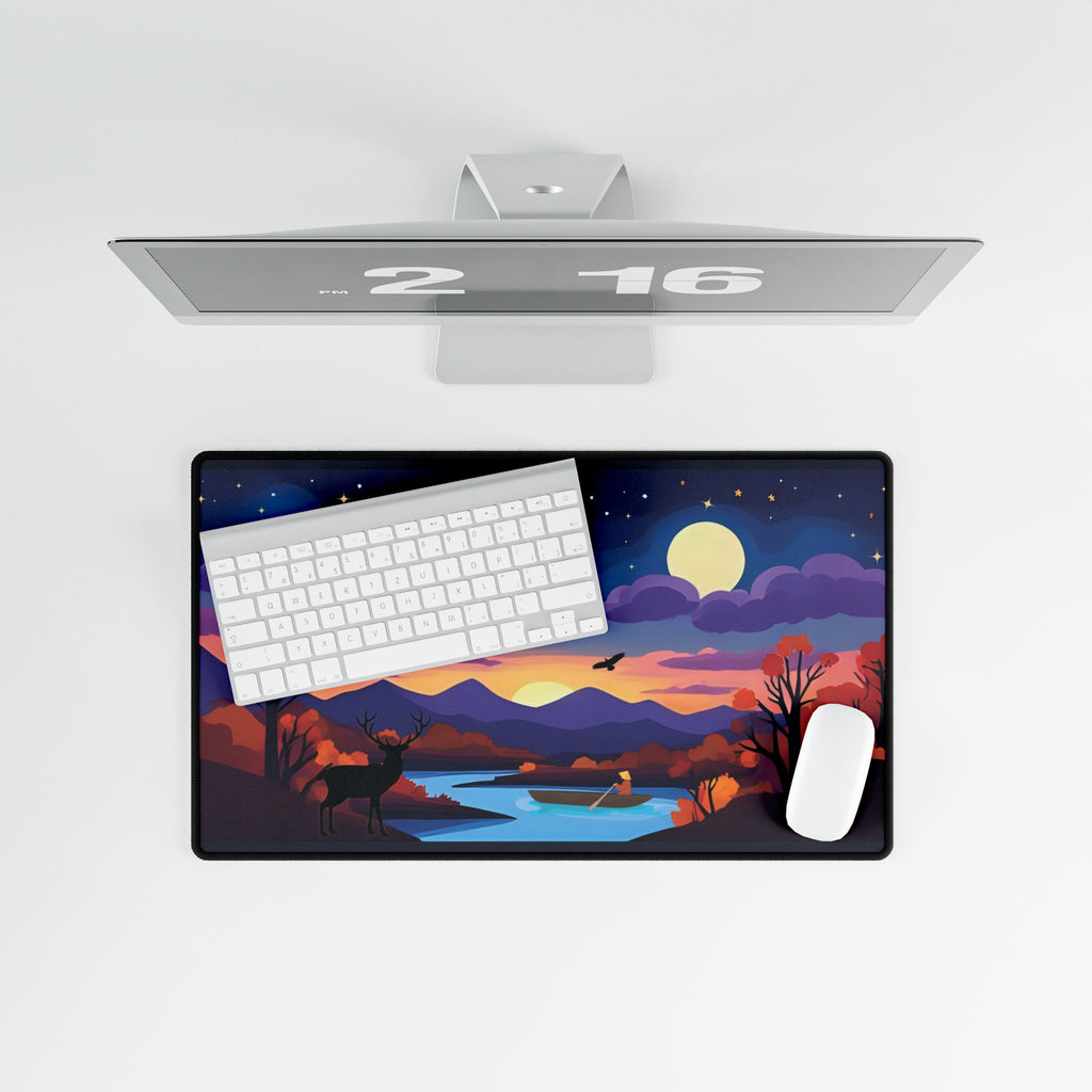 Desk Mat - Autumn Night Cozy Fall Deer & Moon Scene