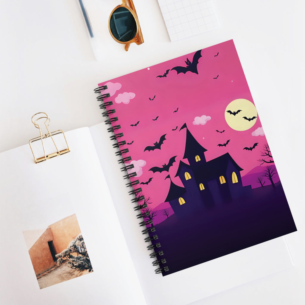 Spiral Notebook - Pink Haunted House Design