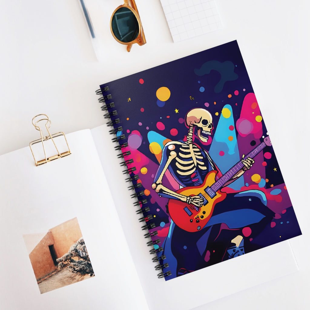 Spiral Notebook - Colorful Skeleton Rock Star Design
