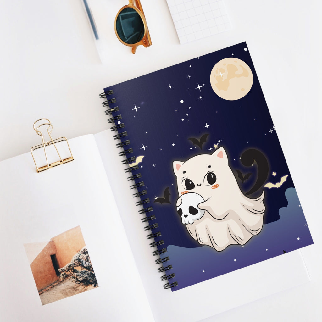Spiral Notebook - Moonlit Cat Dreams, Ruled Line Journal