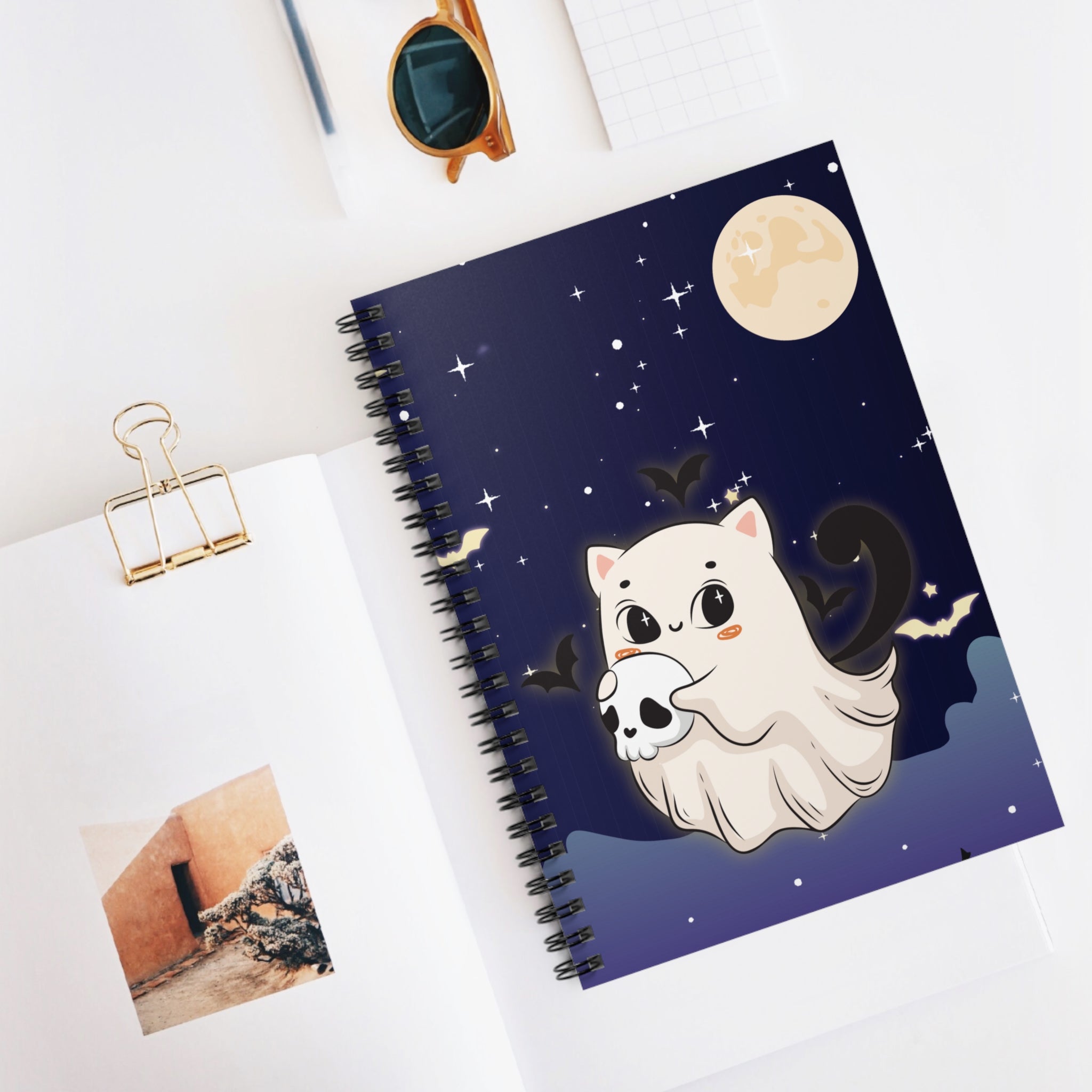 Spiral Notebook - Moonlit Cat Dreams, Ruled Line Journal