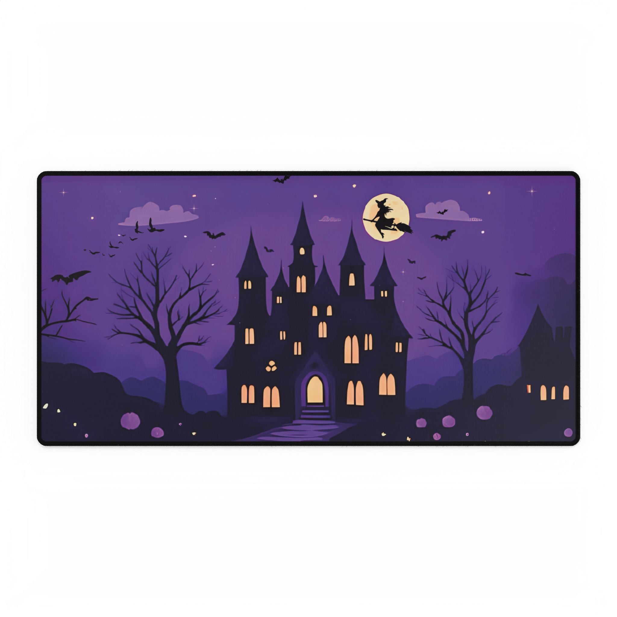 Haunted Mansion Glow Desk Mat, Purple Halloween Mouse Pad, Spooky Office Decor, Creepy Workspace Accessory, Ghostly Table Protector