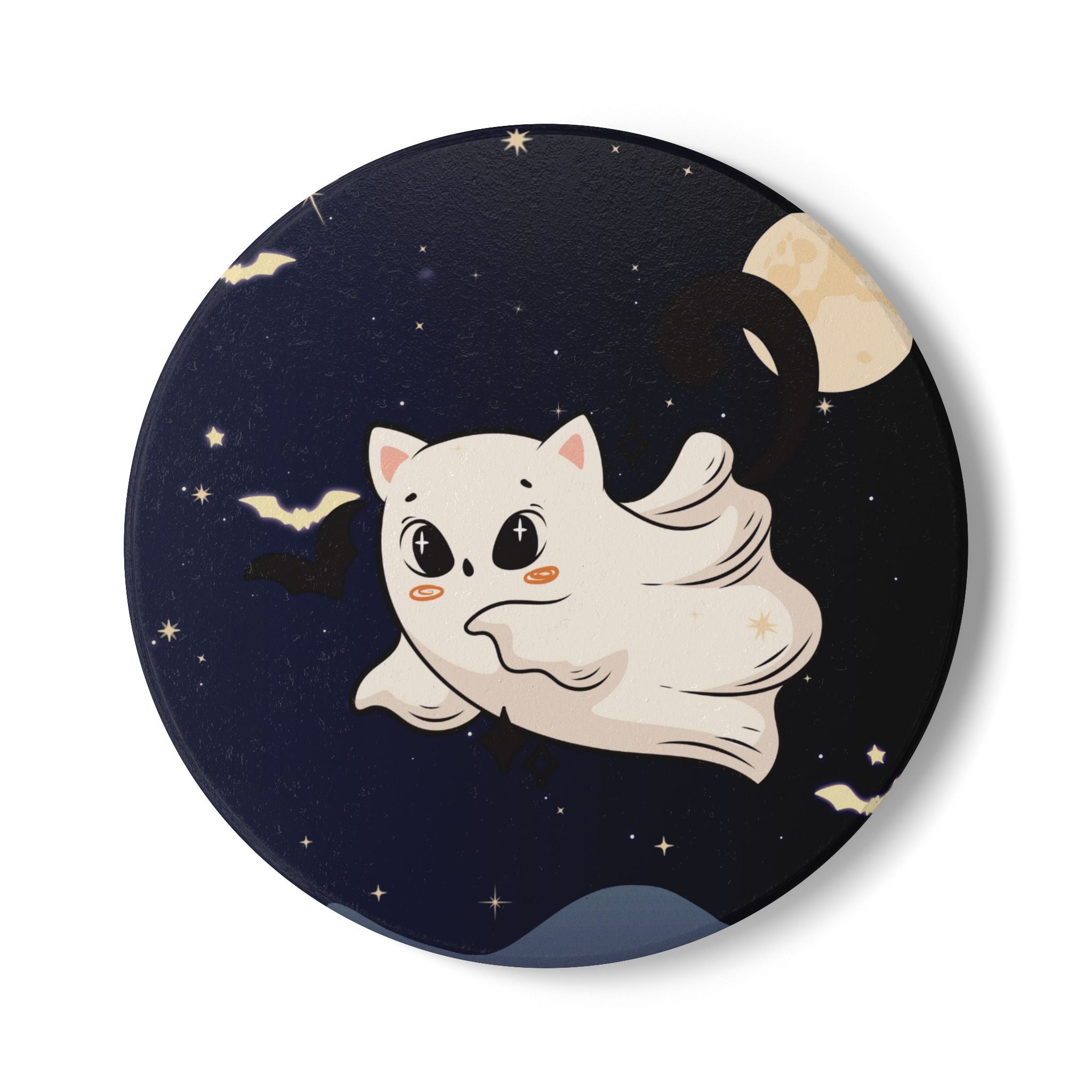 Ceramic Coaster - Cute Ghost Cat Halloween