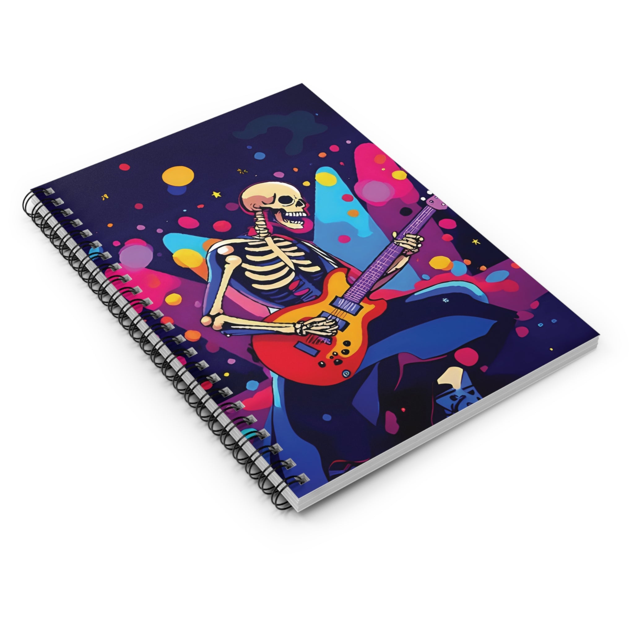 Spiral Notebook - Colorful Skeleton Rock Star Design