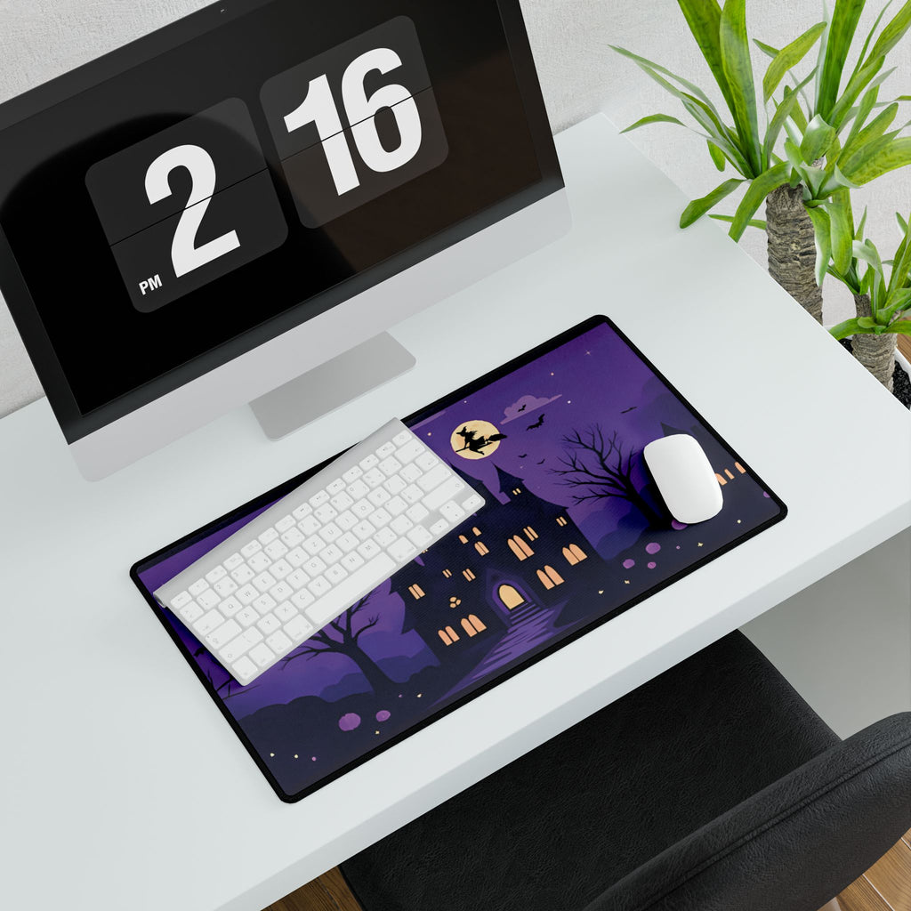 Haunted Mansion Glow Desk Mat, Purple Halloween Mouse Pad, Spooky Office Decor, Creepy Workspace Accessory, Ghostly Table Protector