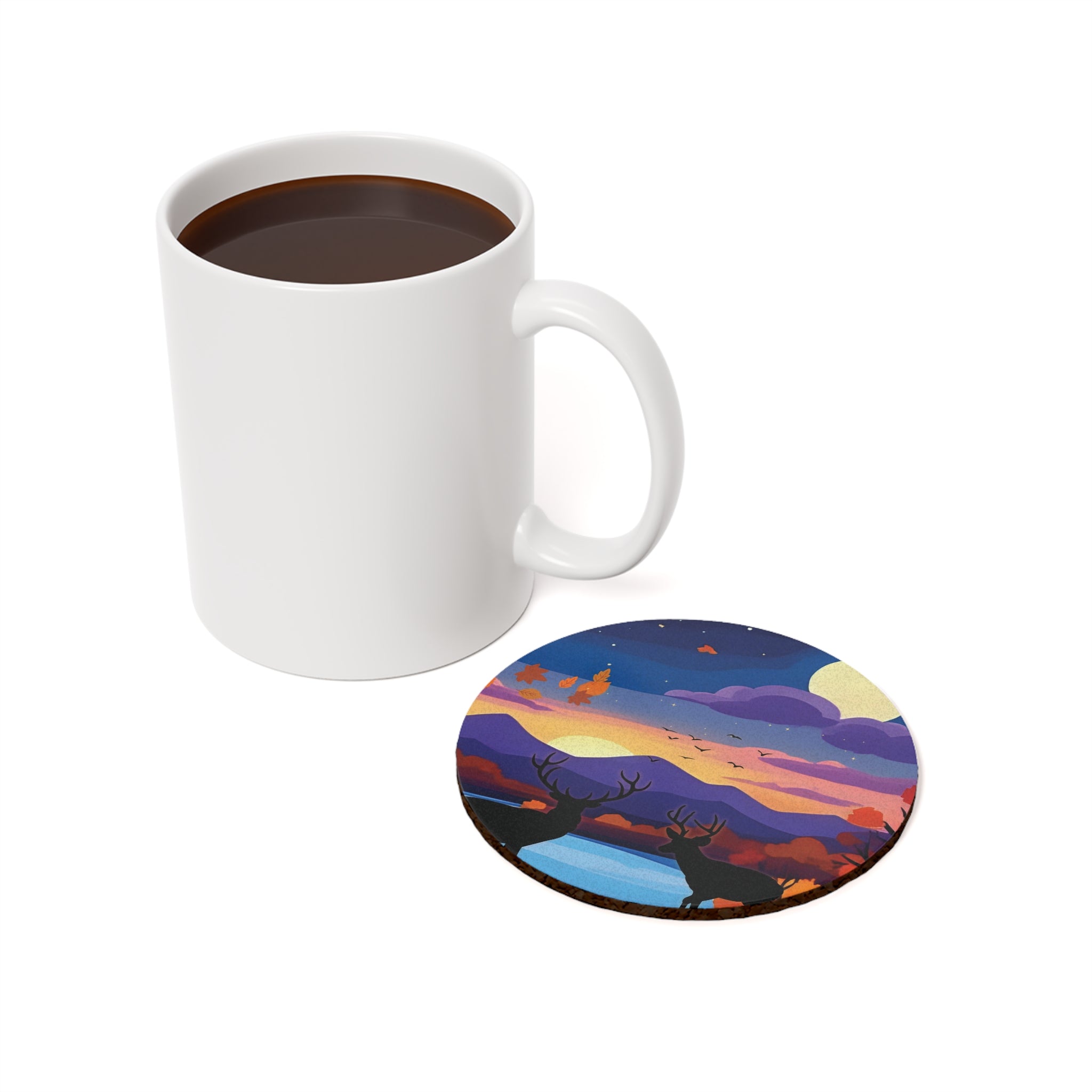 Cork Coaster Set, Harvest Moon Drink Coasters, Autumn Home Decor, Fall Table Accessories, Thanksgiving Gift, Kitchen Barware