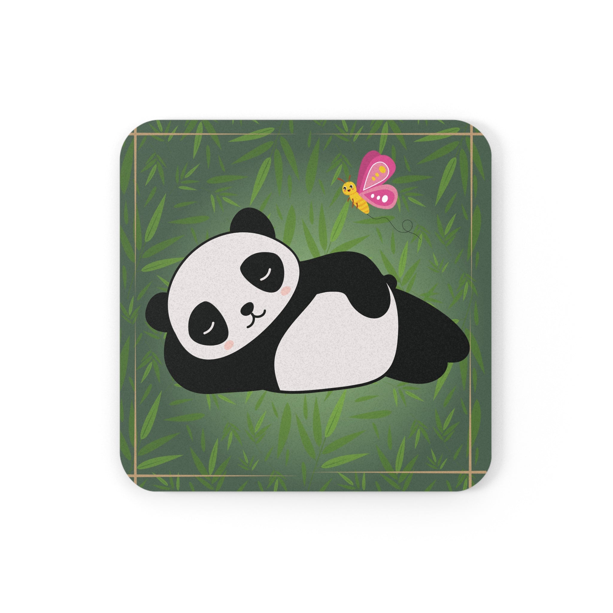 Coaster Set - Cute Panda Bamboo Forest with Butterfly Design