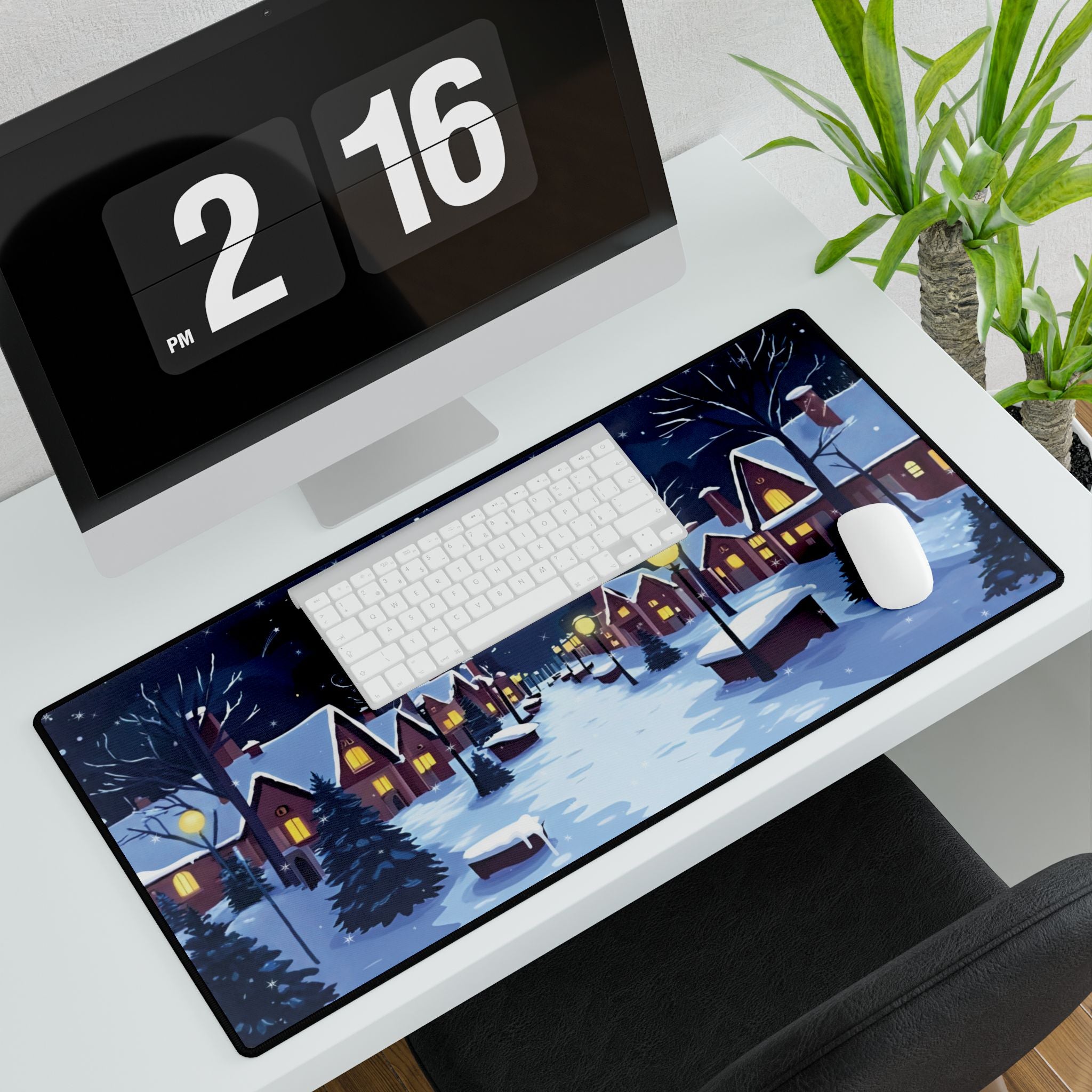 Desk Mat - Magical Christmas Village Santa Sleigh Design