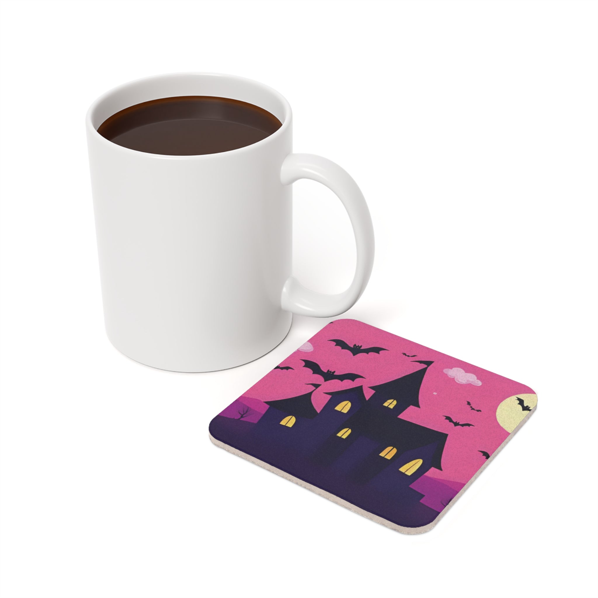 Pink Haunted House Design Cork Back Coaster