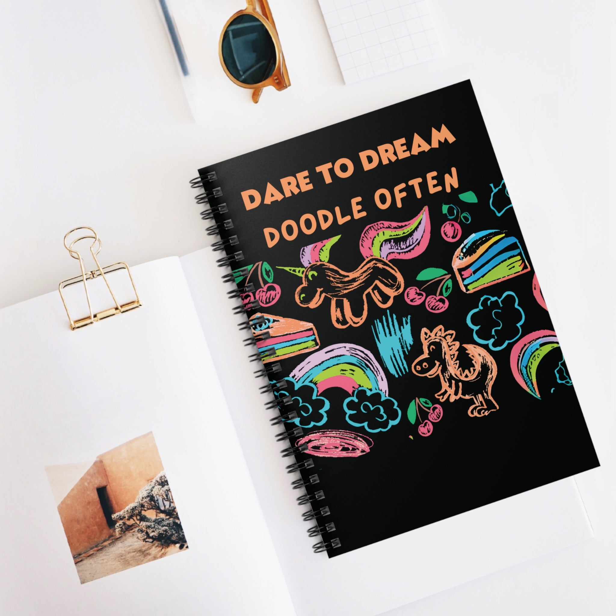 Journal - Neon Dreams Rainbow Unicorns Cake Magic Clouds Ruled Line Notebook