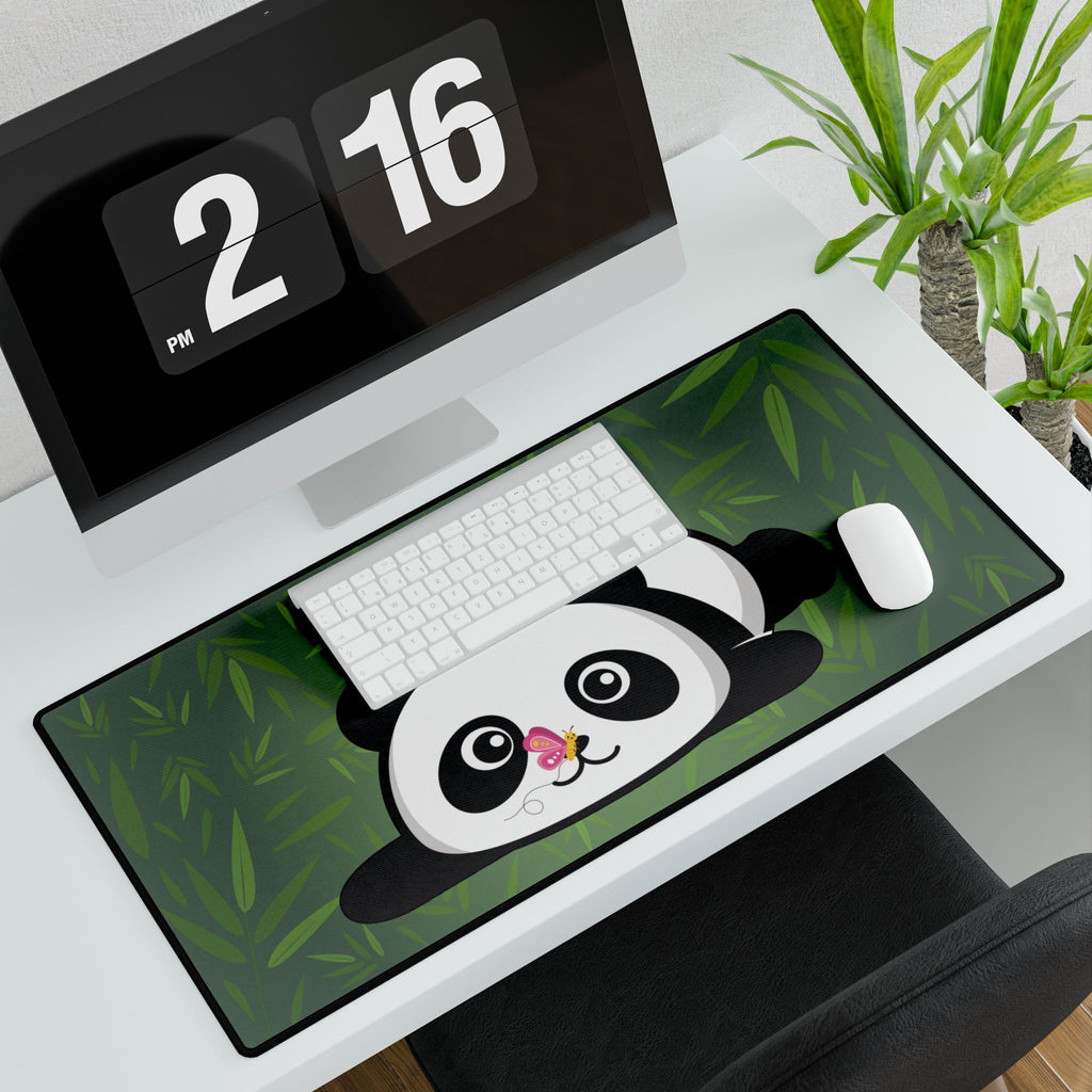 Desk Mat - Cute Panda Bamboo Forest with Butterfly Design | Kawaii Animal Gift