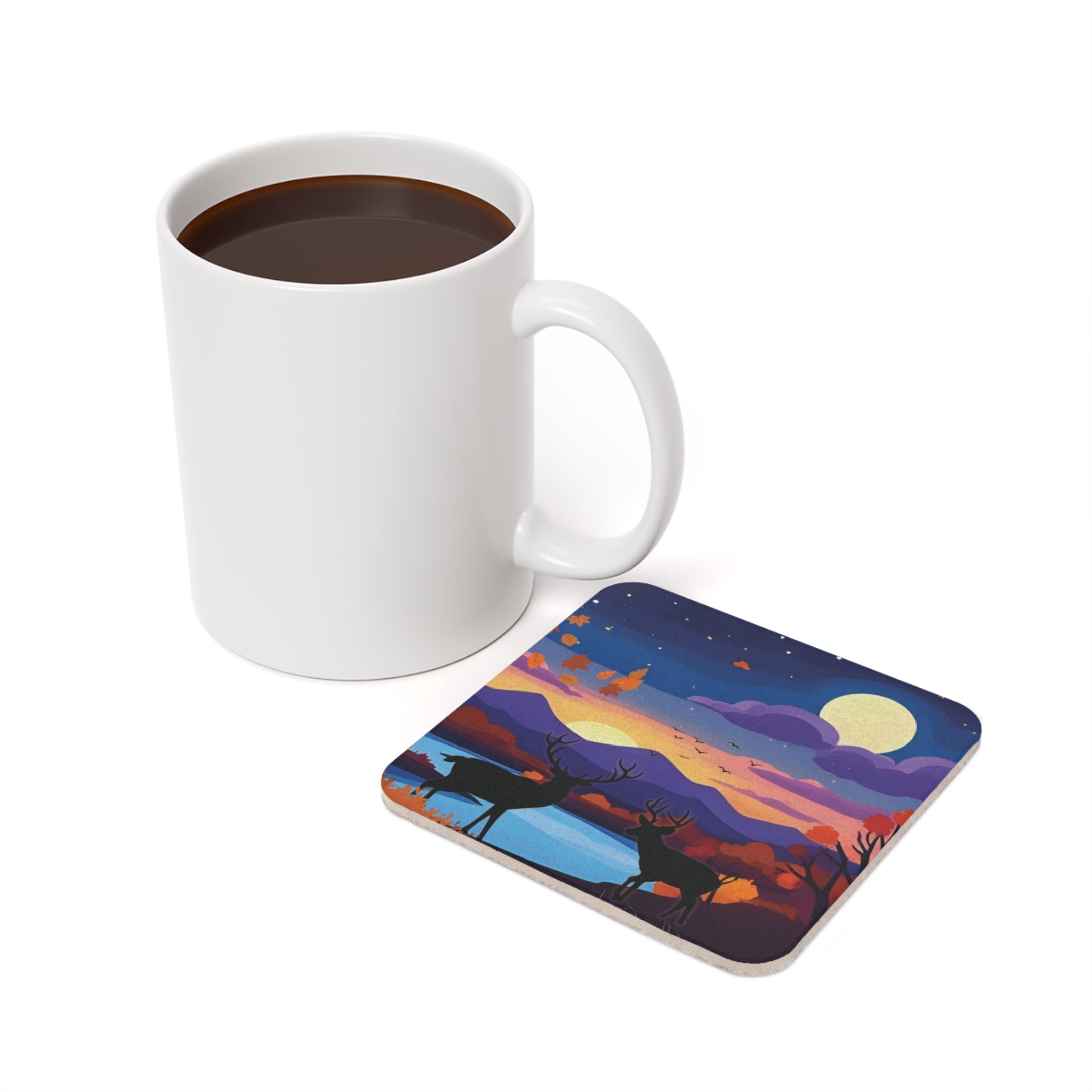 Cork Coaster Set, Harvest Moon Drink Coasters, Autumn Home Decor, Fall Table Accessories, Thanksgiving Gift, Kitchen Barware