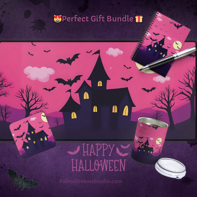 Desk Mat - Pink Haunted House Design