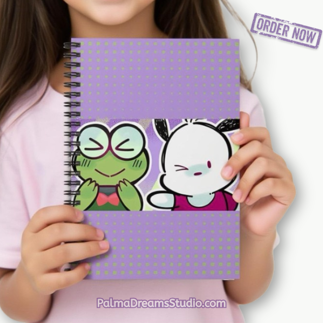 Cute Kawaii Froggie & Puppy Spiral Notebook – Hand-Drawn Journal, Sketchbook & Doodle Diary