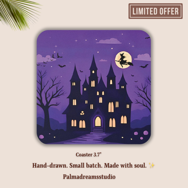 Coaster Set, Halloween Decor, Spooky House Coasters, Creepy Mansion Barware, Haunted Mansion Glow, Halloween Party Supplies