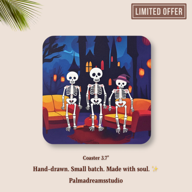 Halloween Skeleton Friends Coaster, Spooky Gothic Home decor