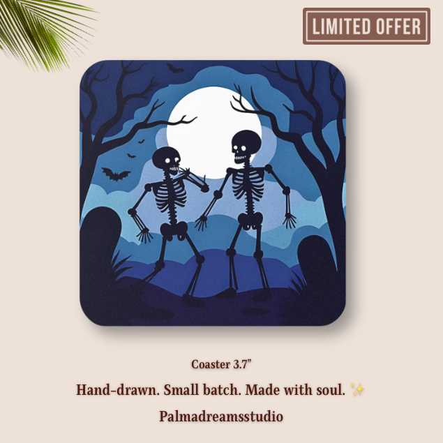 Gothic Skeleton Dance Coaster: Spooky Halloween Decor
