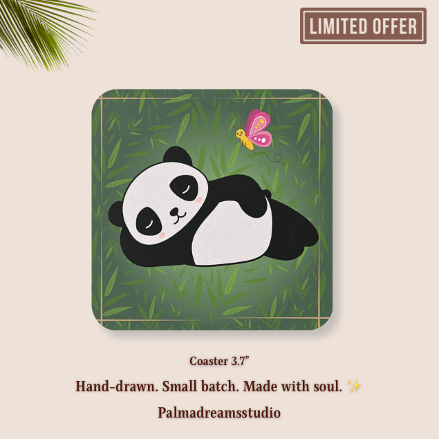 Coaster Set - Cute Panda Bamboo Forest with Butterfly Design