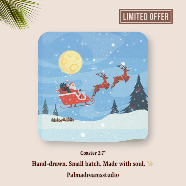 Coaster Set Santa Sleigh Ride Christmas