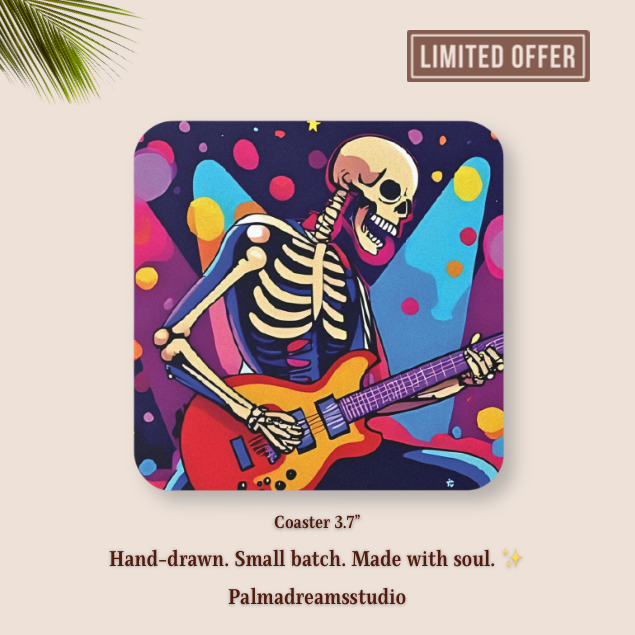Coaster Set - Colorful Skeleton Rock Star Design