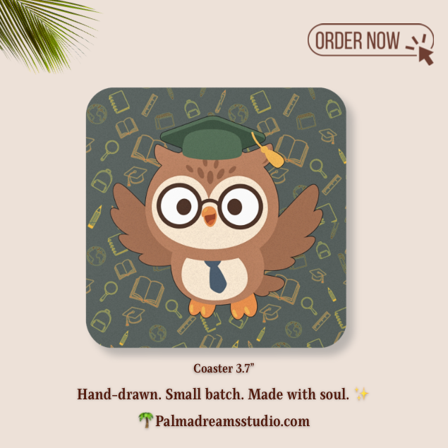 Coaster Set, Wise Owl Teacher Cozy Classroom Decor, Back to School Gift, Teacher Gift, School Decor, Classroom Decoration, Cork Coasters