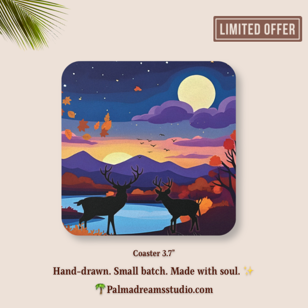 Cork Coaster Set, Harvest Moon Drink Coasters, Autumn Home Decor, Fall Table Accessories, Thanksgiving Gift, Kitchen Barware