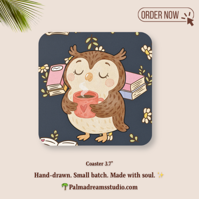 Cork Coaster, Cozy Owl Reading