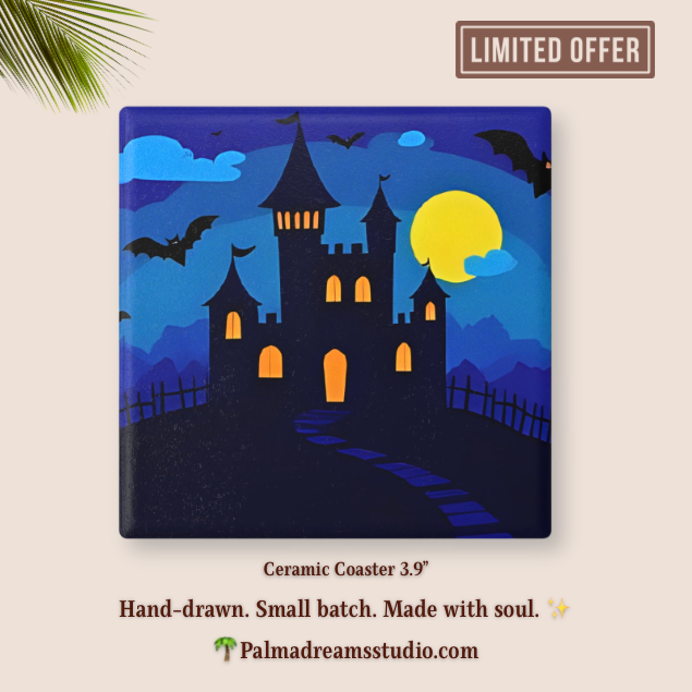 Ceramic Coaster - Spooky Haunted Castle Halloween Night