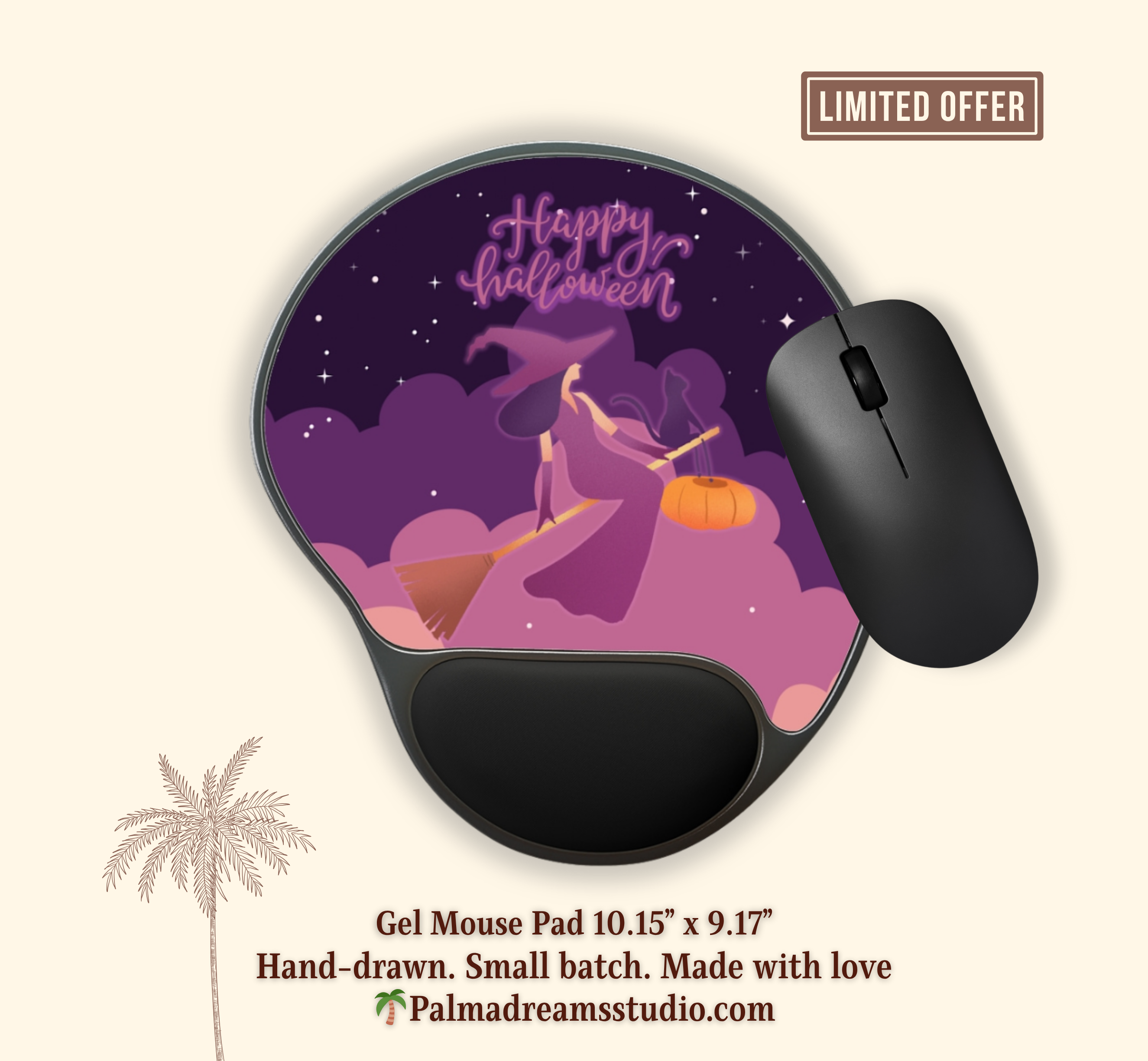 Mouse Pad With Wrist Rest - Indigo Cute Witchy Vibes