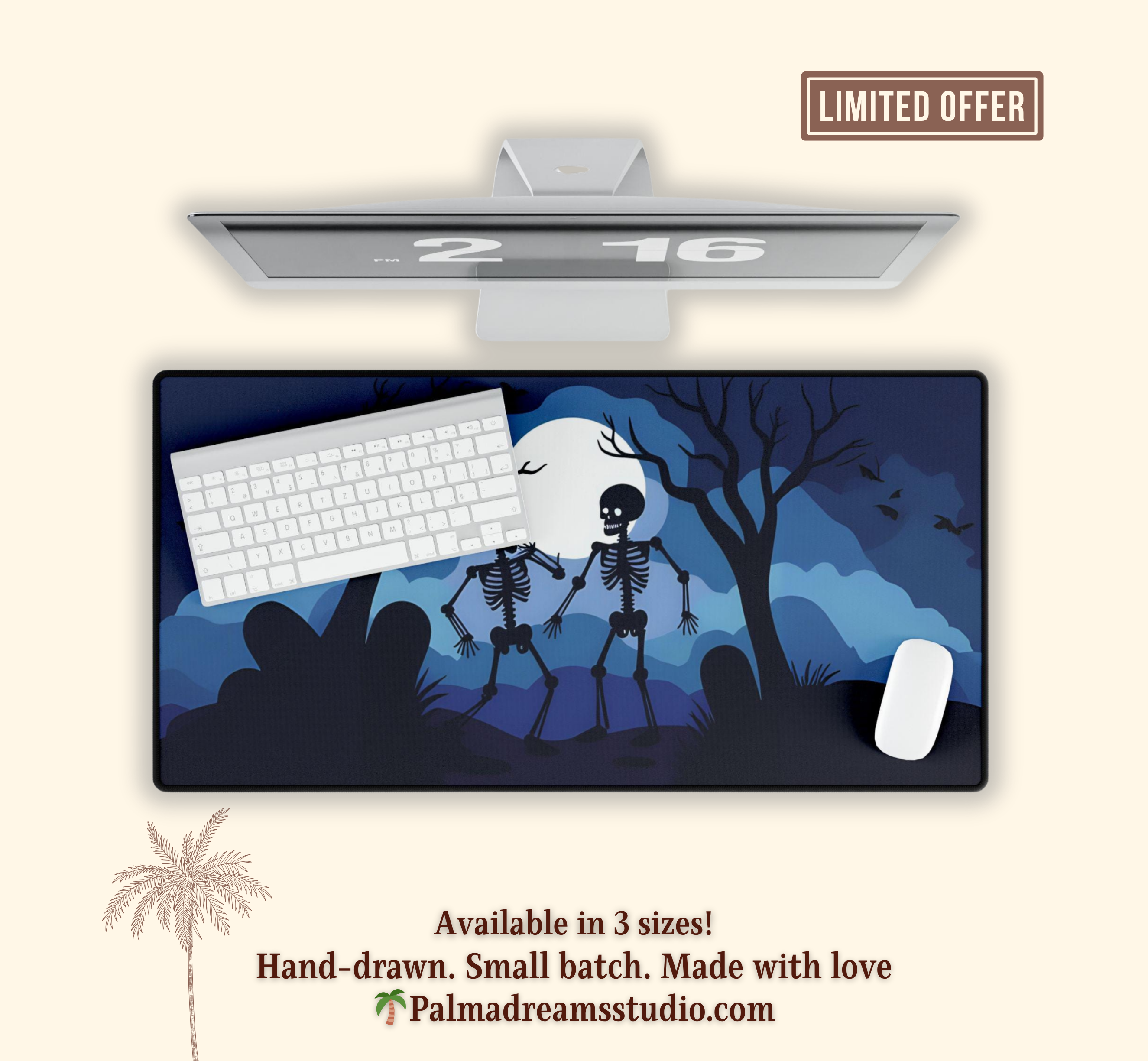 Dancing Skeletons Desk Mat, Spooky Halloween Office & Gaming Decor