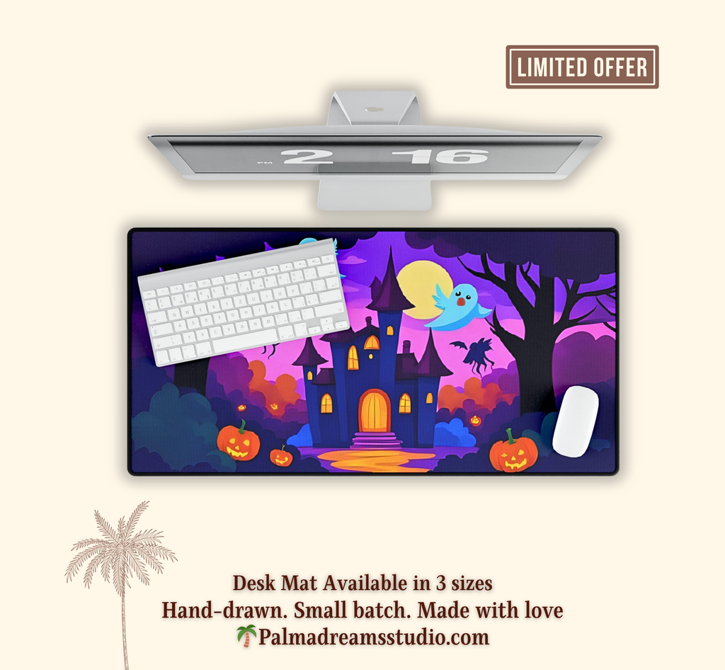 Haunted Castle Desk Mat, Spooky Halloween Office & Gaming Decor