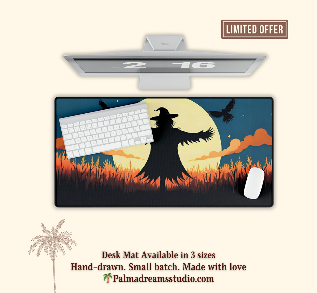 Halloween Scarecrow Nightfall Desk Mat, Spooky Desk Pad, Autumn Mouse Pad, Fall Office Decor, Scarecrow Table Mat