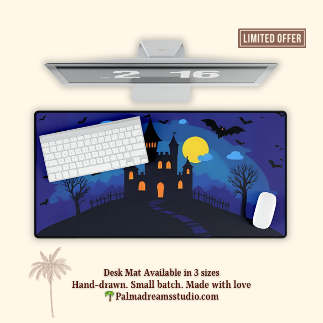 Desk Mat - Spooky Haunted Castle Halloween Night