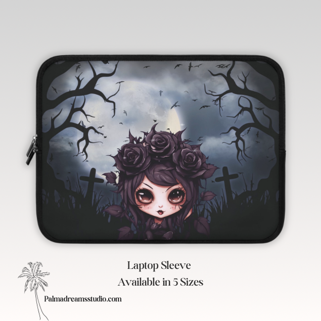 Gothic Laptop Sleeve, Dark Floral Computer Case