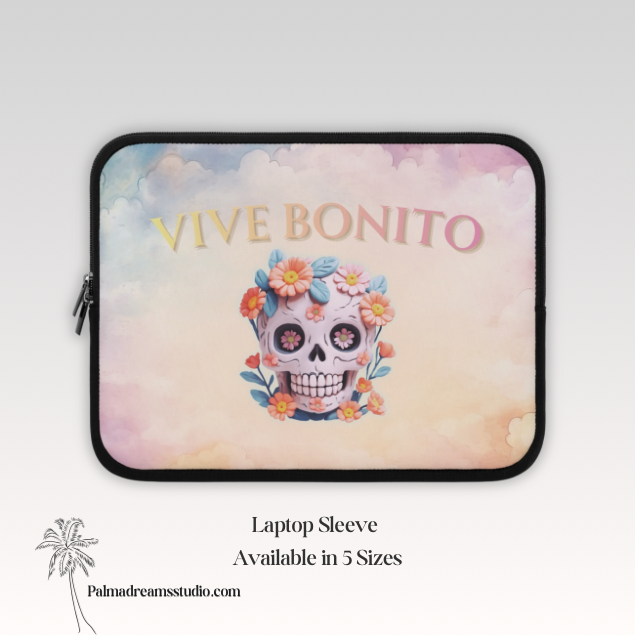 Boho Laptop Sleeve, Day of the Dead Skull Design