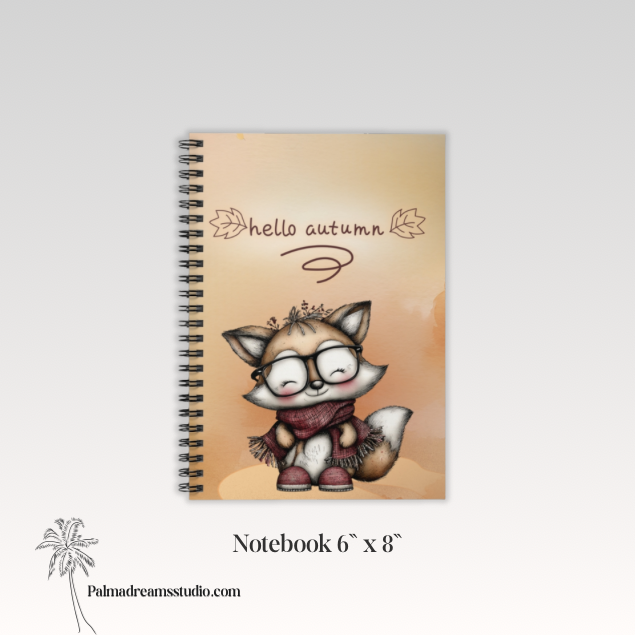 Notebook - Hello Autumn Cute Fox Ruled Line Spiral Notebook