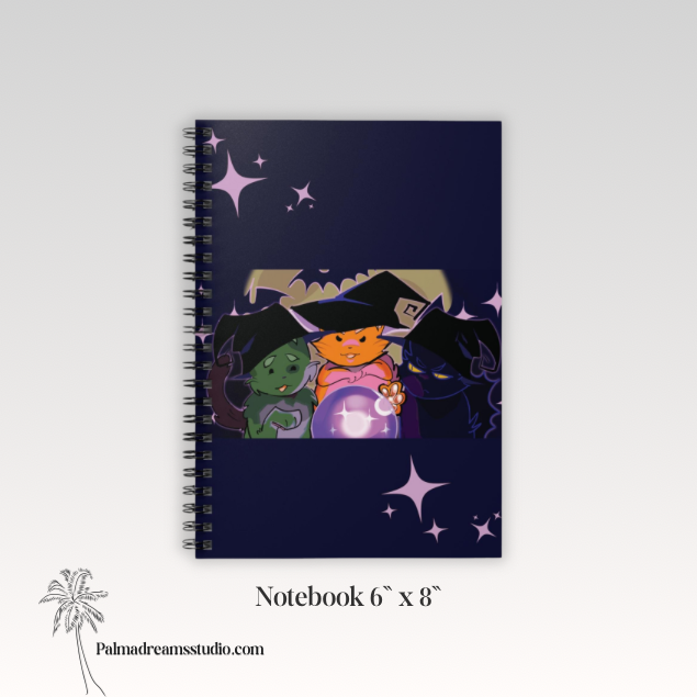 Cute Cats Spiral Notebook - Ruled Line, Halloween Witches, Hand Drawn Art