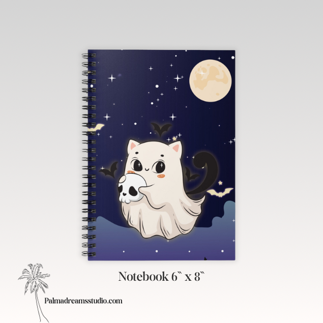 Spiral Notebook - Moonlit Cat Dreams, Ruled Line Journal