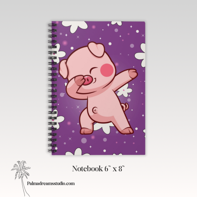 Spiral Notebook, Dabbing Piggy Journal, Cute Pig Theme Diary, Animal Lover Stationery, Funny Farm Animal Notepad, Ruled Line Notebook