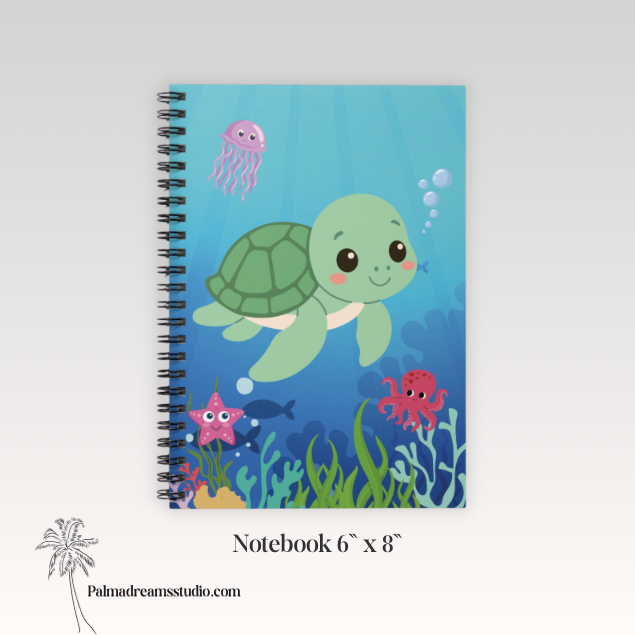Spiral Notebook - Cute Sea Turtle & Ocean Friends