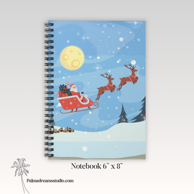 Spiral Notebook Santa Sleigh Ride Christmas - Ruled Line
