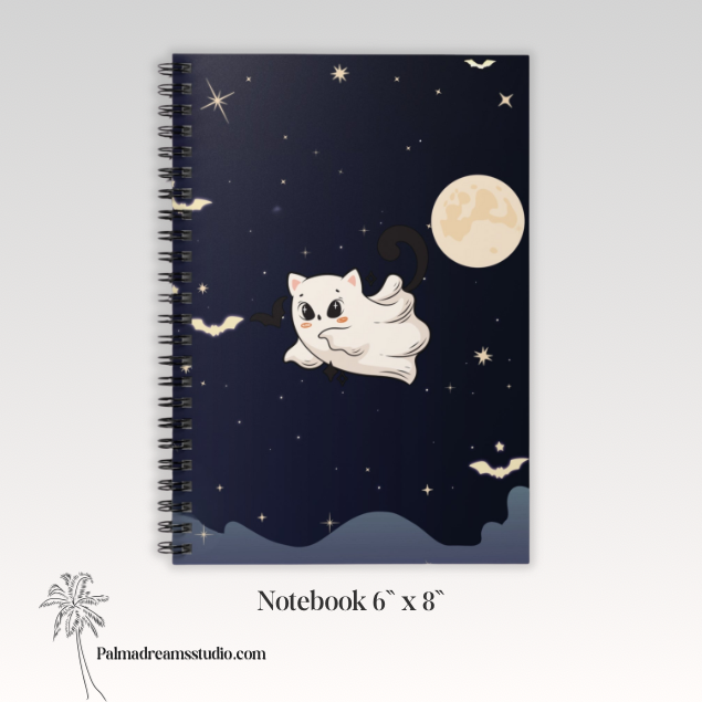 Spiral Notebook - Cute Ghost Cat Halloween Ruled Line