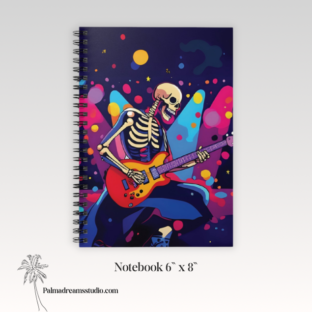 Spiral Notebook - Colorful Skeleton Rock Star Design