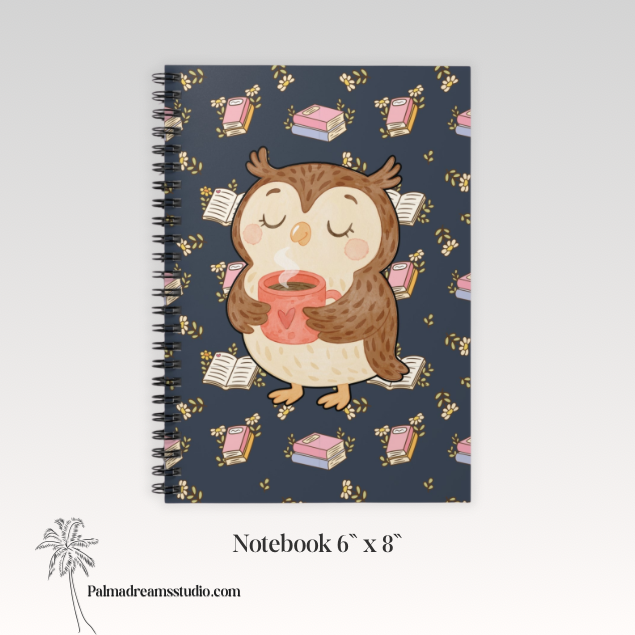 Spiral Notebook - Cute Cozy Owl Reading
