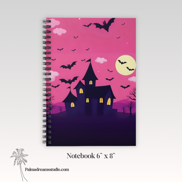 Spiral Notebook - Pink Haunted House Design