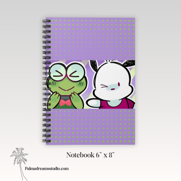 Cute Kawaii Froggie & Puppy Spiral Notebook – Hand-Drawn Journal, Sketchbook & Doodle Diary