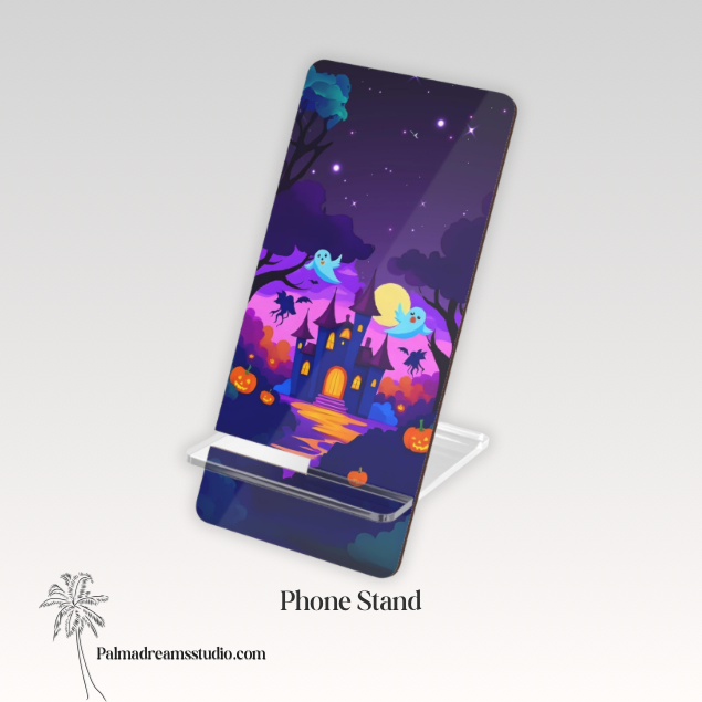 Haunted Castle Phone Stand: Halloween Ghost & Pumpkin Desk Decor